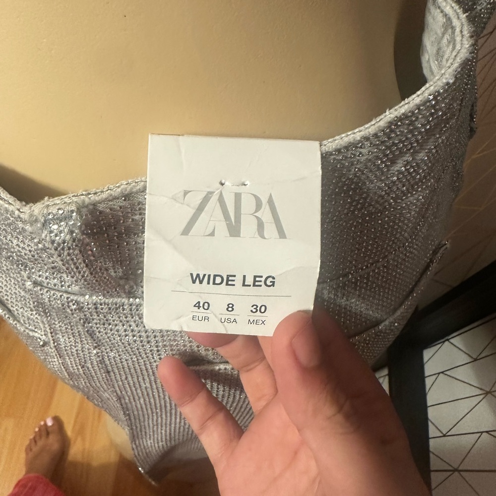 Zara Silver Sparkle Straight-Leg Jeans - Picture 3 of 8